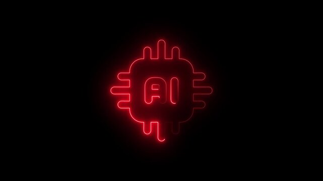 abstract Glowing neon microchip ai icon isolated on black background.  glowing neon AI technology neon line circuit symbol icon. Artificial Intelligence Chip with Glowing Circuit Lines concept.