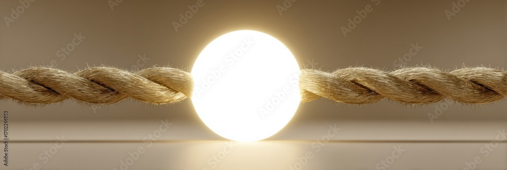 Poster light illuminates a braided rope placed against a neutral backdrop, creating a striking contrast in 