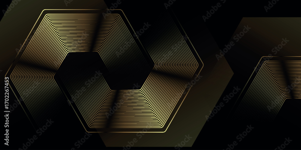 Aufkleber black background with shiny and luxurious gold hexagonal lines. abstract background with premium ove