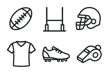 American football icons: ball, goal, helmet, jersey, cleats, whistle