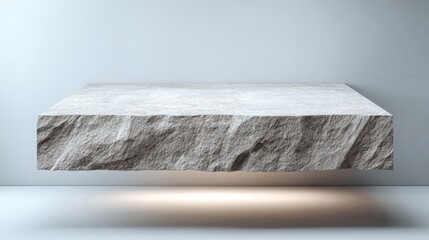Floating Stone Platform in a Minimalist Interior, Perfect for Product Display and Modern Showcase
