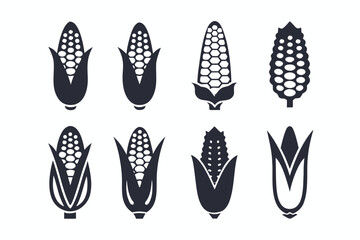 Set of Corn Cobs, Agricultural Crop on White Background