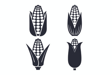 Set of Four Silhouette Style Corns on the Cob on White Background