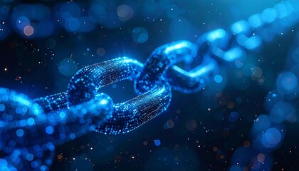 Blockchain Technology - Digital Chain Links with Blue Light Effects.
