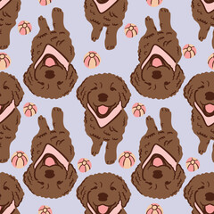 Seamless Puppy Dog Pattern Cute Labrador Corgi and Cocker Spaniel Vector Illustration