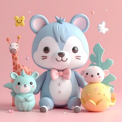 Fototapeta premium Cute 3D animal group portrait