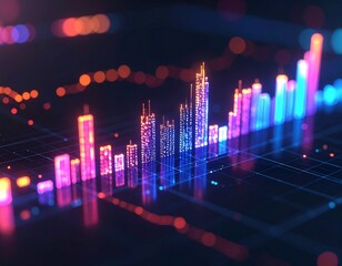 Corporate growth chart glowing with digital lights