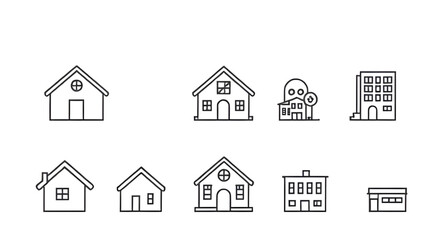 house shape icons, city house icons, home symbol collection, house glyph icons, country house icons, different house styles icons, house icons design, estate icons set