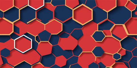 Seamless hexagonal honeycomb grid pattern with red hearts
