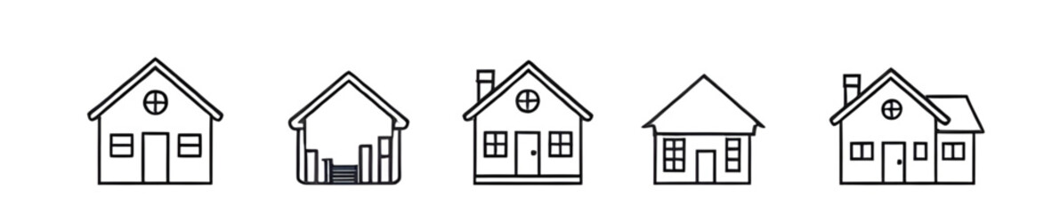 home icon collection, residential building icons, modern house icons, simple house silhouettes, cartoon house icons, real estate icon set, small house icons, family home icons, house outline set, blac