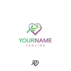 Heart shape tree branch leaf health sport logo vector