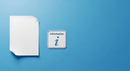 Information Icon and Blank Paper on Blue Background.