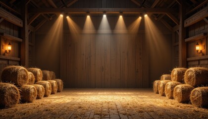 Warm Lighting and Hay Bales on a Rustic Barn Stage Background