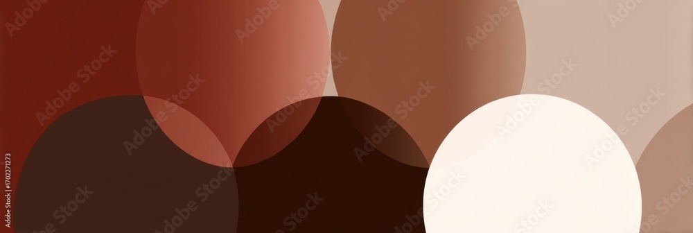 Poster colorful abstract design featuring overlapping circles in shades of brown and cream, creating a harm