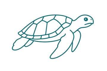 Isolated turquoise cartoon sea turtle on transparent background for design