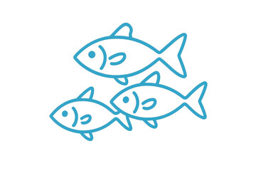 Three blue fish icons on a transparent background, simple outline style