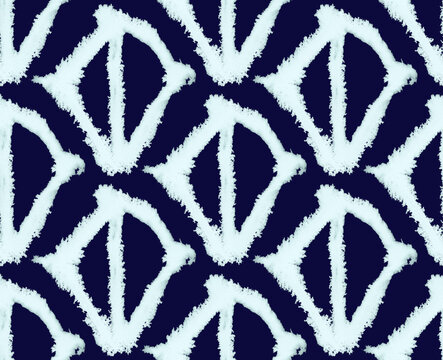 Shibori indigo hand painted ink geometric pattern
