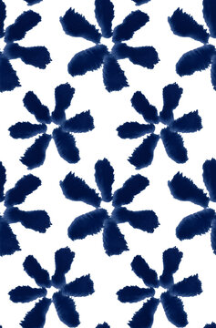 Shibori floral indigo hand painted ink pattern