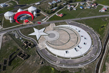 A drone image of the martyrdom monument located in the Sarikamis district of Kars, Turkey.