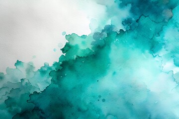 Watercolor painting of green clouds isolated on white background for design