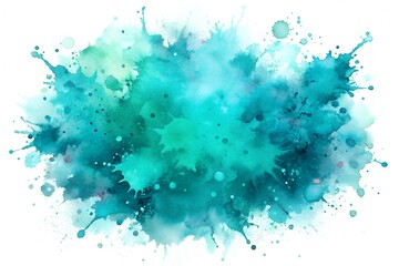 Watercolor turquoise splash isolated on white background, refreshing and cool