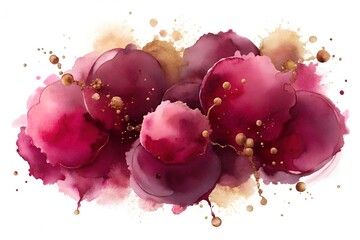 Watercolor red and gold floral splash isolated on white background, elegant