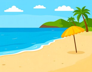 Fototapeta premium Tropical beach scene with a yellow umbrella