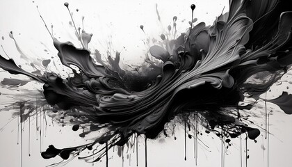 abstract black ink splash on white background with dynamic splatter effect