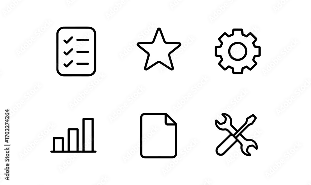 Poster minimalist icons for business and productivity tools in linear style
