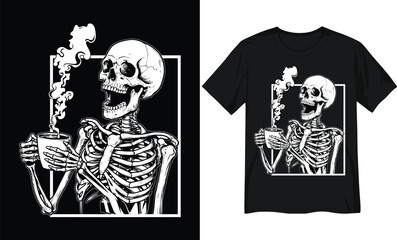 Funny Skeleton Drinking Coffee Halloween Design