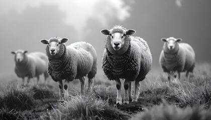 Fototapeta premium Black and white sheep in a field