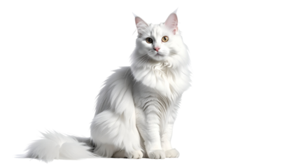 Majestic White Maine Coon Cat Sitting Against Black Background
