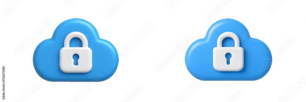 Poster 3d cloud security icon with a padlock symbol representing data protection and private online storage