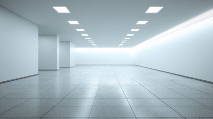 Modern Empty Office Space with Clean White Walls and Tile Flooring Offering Brightness