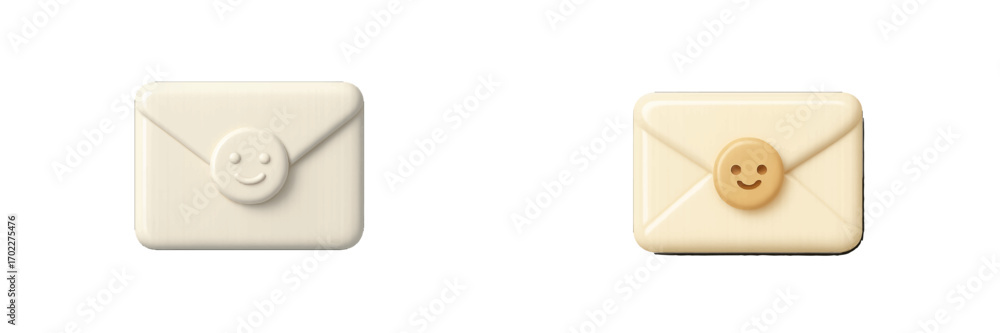 Aufkleber 3d mail envelope icon set with happy smiley face seal for communication and messaging user interface