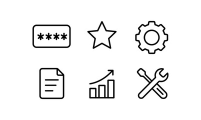 Fototapeta premium Set of linear icons: security, rating, settings, document, growth, tools