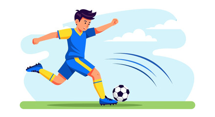 Obraz premium Energetic Football Player Kicking The Ball With Speed And Power In An Outdoor Field