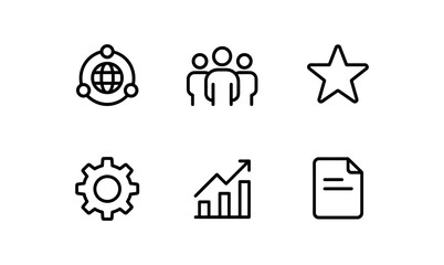 Essential linear icons: connectivity, people, favorites, settings, growth, document