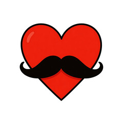 Red heart with black mustache isolated on transparent background