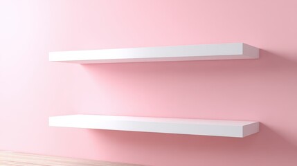 Two Minimalist White Shelves on a Light Pink Wall Perfect for Product Mockups and Displays