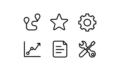 Fototapeta premium Minimalist icon set featuring tools, graphs, and navigation symbols