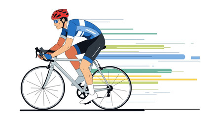 Fototapeta premium Cyclist In Full Gear Racing Against Time Depicted With Speed Lines On White Background