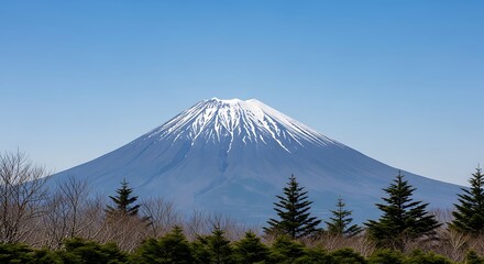 Fototapeta premium Iconic Mount Fuji Volcano Against a Clear Blue Sky.
