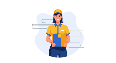 Delivery woman holding a package ready for shipment vector illustration concept