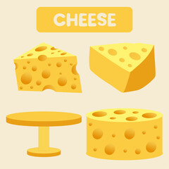 Cheese Vector Illustration Realistic Dairy Food Icon, Cartoon Cheese Slice, in Flat Design