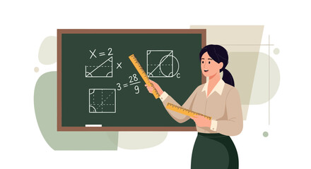 Educator Teaching Mathematics Explaining Geometric Concepts on a Chalkboard in the Classroom