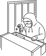 窓から侵入し宝石を盗む泥棒_線画