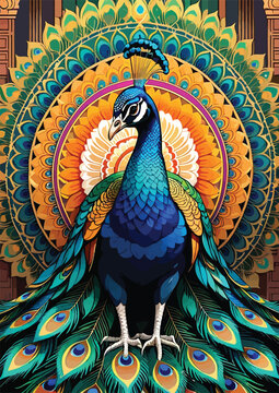 peacock with feathers madala design