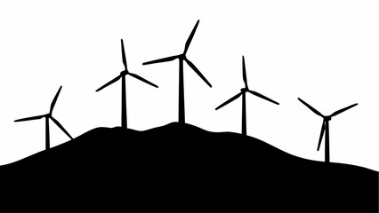 Silhouette of wind turbines on a hill against a white background showcasing renewable energy sources and landscape © Sidra