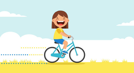 Happy Child Biking Outside In Sunlight, Joyful Ride, Fresh Air, Weekend Outdoors Activity